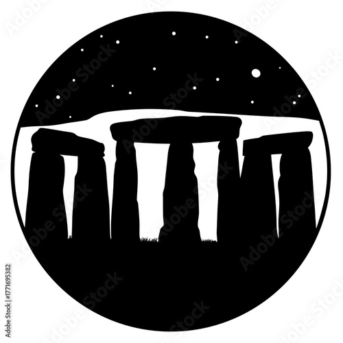 Silhouette of Stonehenge, an ancient prehistoric monument in Wiltshire, on a white background vector