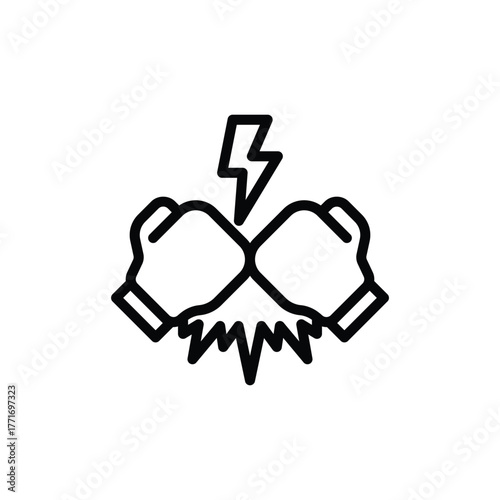 Boxing gloves clash with lightning bolt, representing power and strength. Suitable for sports, competition, energy, and motivation themed designs.