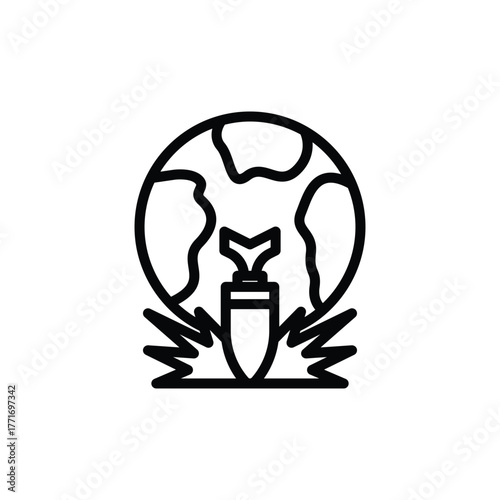 Rocket launching toward earth depicts conflict, suitable for illustrating warfare, tension, and chaos in editorial articles, blogs, and presentations.