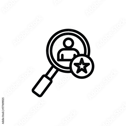 Magnifying glass and star icons symbolizing searching for top talent. Perfect for hr and recruitment concepts in presentations or websites.