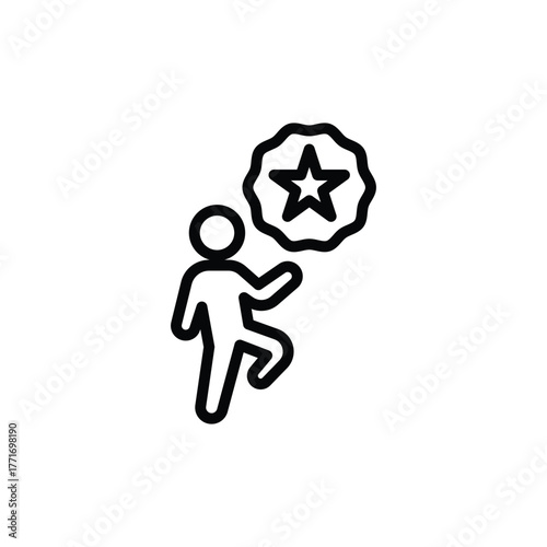 Person climbing toward a star on a reward. Ideal for motivation, success, achievement concepts, or educational and inspirational designs.