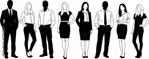 Business silhouettes, professional group, corporate team, diverse staff, formal attire, career people, teamwork, HR concept, leadership, office success