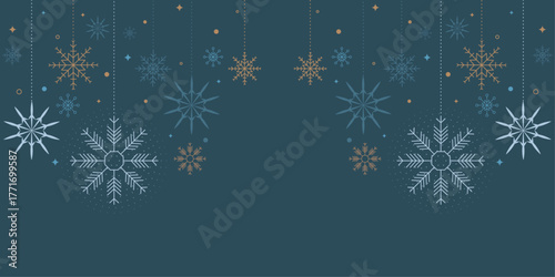 Christmas holiday pattern with white icons on blue background, including gifts and snowflakes vector