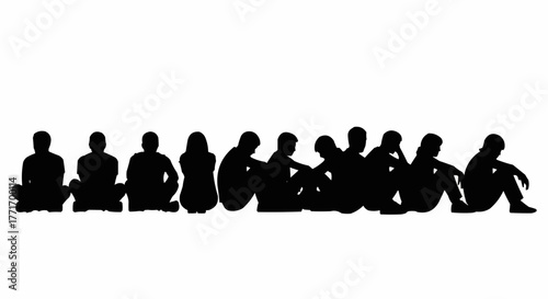 Silhouettes of individuals sitting in a row, contemplating and reflecting.