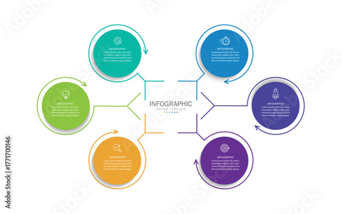 Vector infographic label design with circle infographic template design and 6 options or steps.