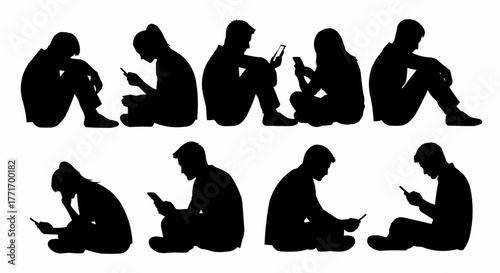 Silhouettes of people sitting and using smartphones.