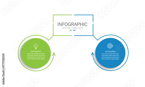 Vector infographic label design with circle infographic template design and 2 options or steps.	
