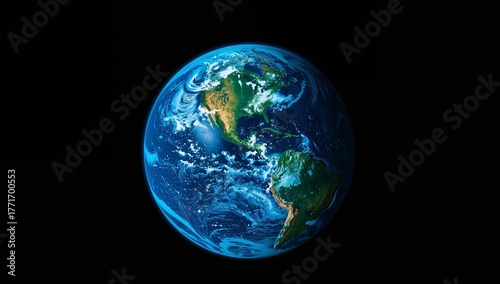 Terrestrial Sphere in Deep Space, Blue and Green Planet with Textured Surface.