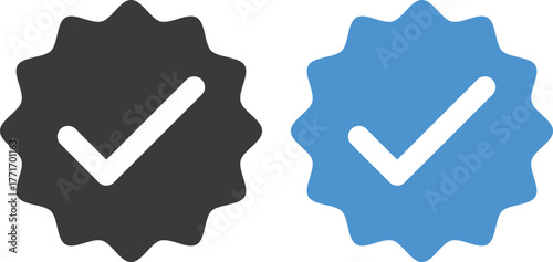 Blue Check Mark and Profile Approved icon set. Verified badge symbol. Blue tick mark icons collection. Social media profile blue check sign