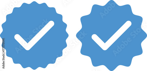 Blue Check Mark and Profile Approved icon set. Verified badge symbol. Blue tick mark icons collection. Social media profile blue check sign