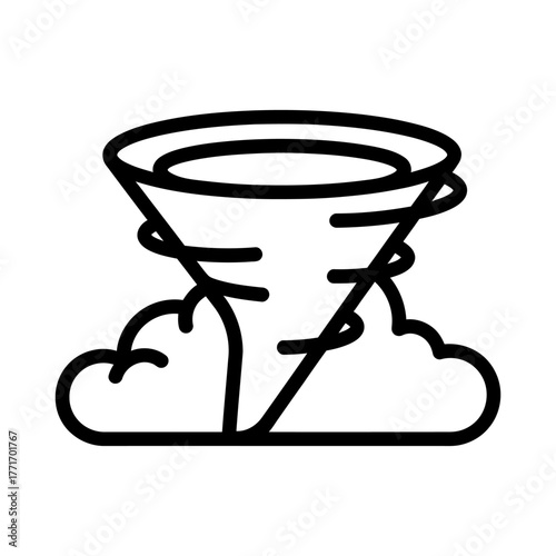 Stylized Outline Tornado Icon with Swirling Lines and Clouds