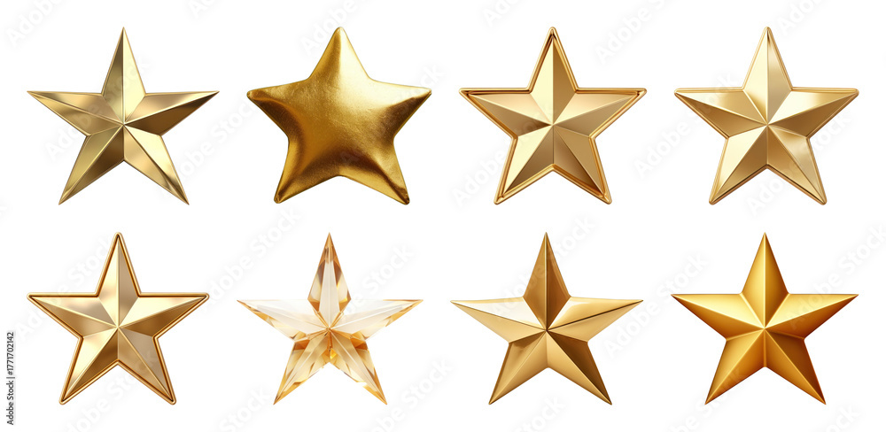 Obraz premium PNG Shiny golden stars collection, element set on transparent background