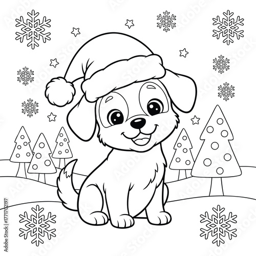 Cute Christmas Puppy Coloring Page – Free Printable for Kids