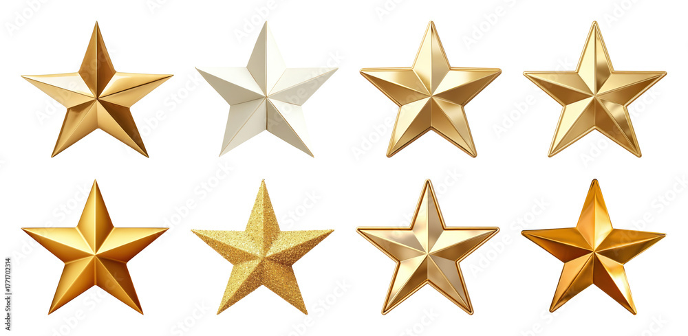 Obraz premium PNG Shiny gold and silver stars, element set on transparent background