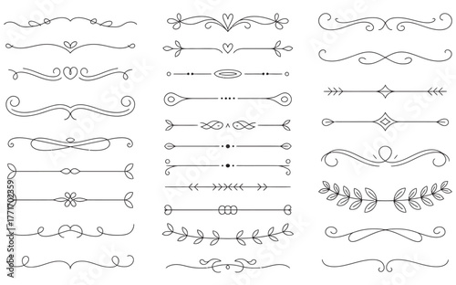 Collection of elegant calligraphic dividers and decorative black line rules