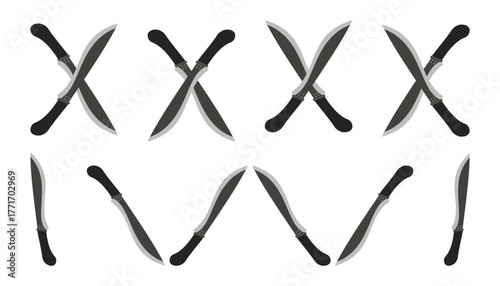 Set of kukri machete knives vector icons on white background