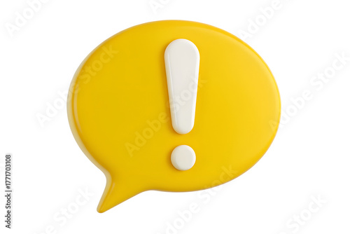 Bright yellow speech bubble with a prominent white exclamation mark symbolizing important information or alerts
