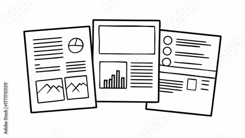 Professional business reports showcase financial data, pie charts, and growth graphs for strategic planning and insightful decision making, modern vector art