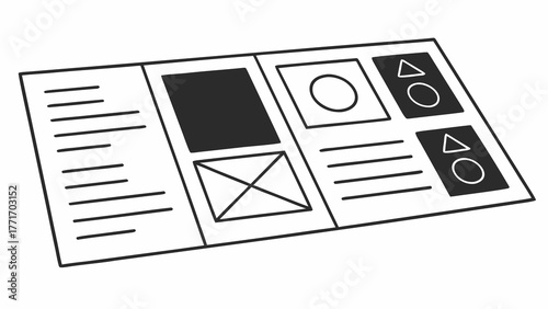 Blueprint of modern website layout with various sections for content, showcasing design process for developers or creative agencies seeking user-friendly interface