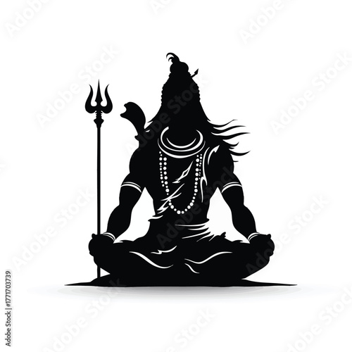Shiva Vector Art, Hindu God Silhouette in Meditation on white background