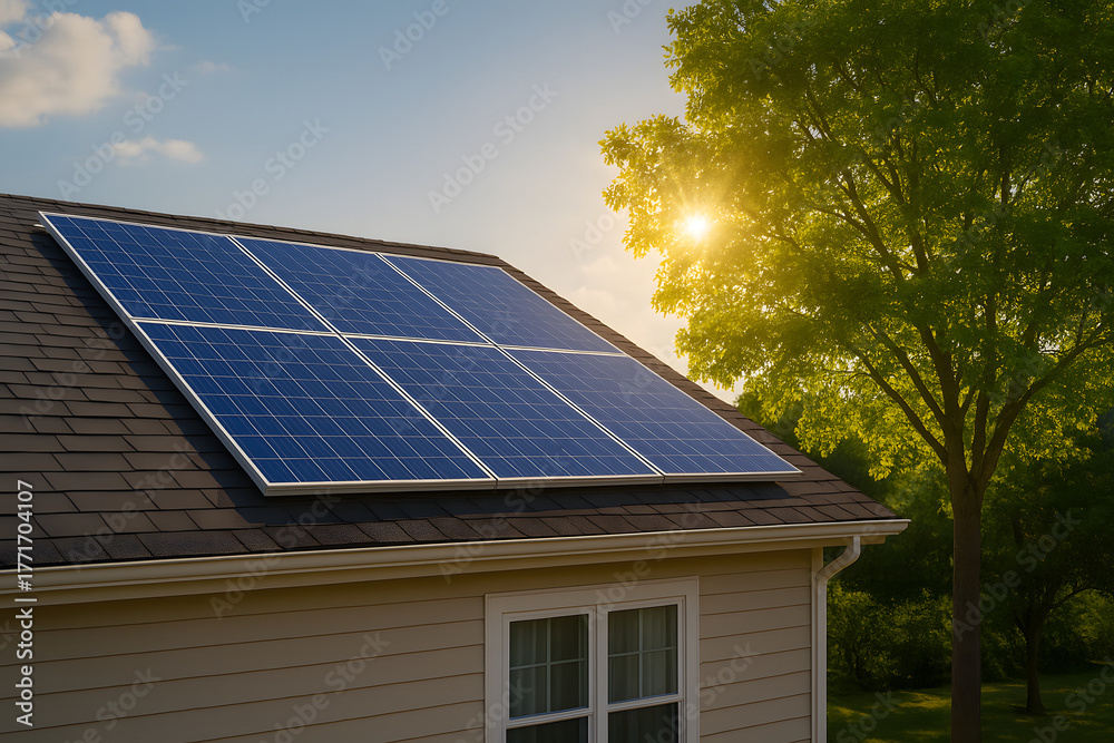 Fototapeta premium Solar Panels on House Roof 