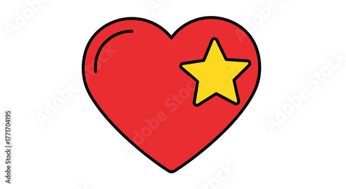 A vibrant red heart illustration adorned with a bright yellow star, symbolizing deep affection, cherished moments, and exceptional quality, perfect for expressing love and achievement