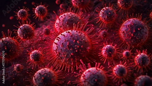 Cluster of Highly Infectious Virus Particles Multiplying Under Microscope