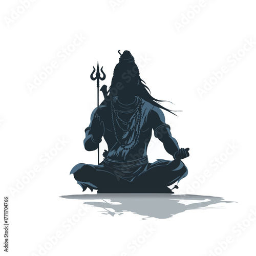 Shiva Vector Art, Hindu God Silhouette in Meditation on white background