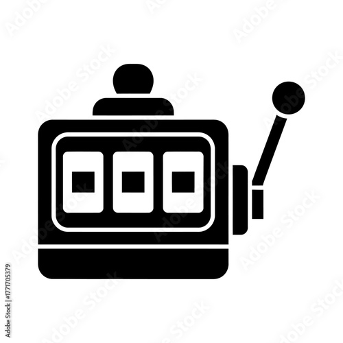 Monochromatic Slot Machine Icon with Reels and Lever in Flat Style