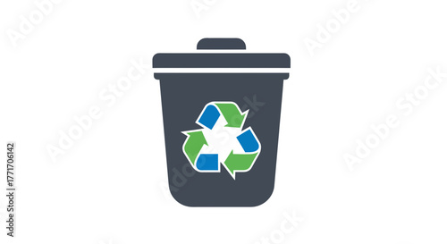 Vector graphic of a waste bin displaying the universal recycling symbol, signifying environmental responsibility, sustainable practices, and ecological preservation efforts