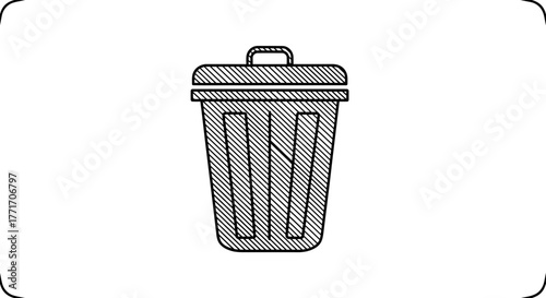 Stylish black and white textured icon of a trash can, representing waste disposal, recycling, and deletion functions in digital interfaces, environmental initiatives, and cleanup projects
