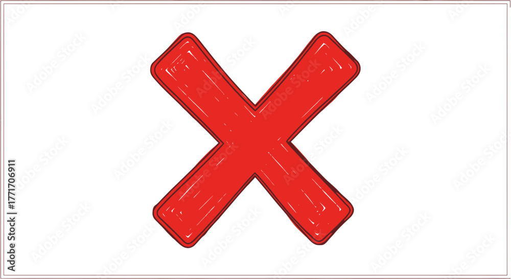 Obraz premium Textured hand-drawn red X mark icon symbolizing cancellation, error, deletion, and incorrect selections for various digital and print design applications