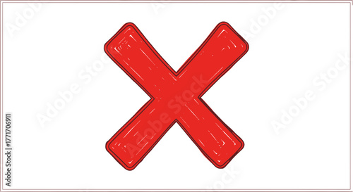Textured hand-drawn red X mark icon symbolizing cancellation, error, deletion, and incorrect selections for various digital and print design applications