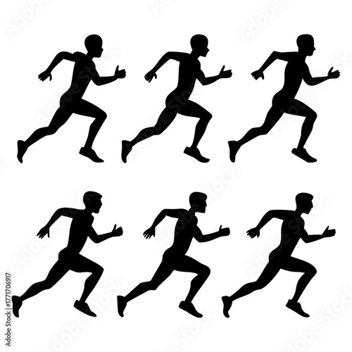 A collection of black vector silhouettes showing athletic men and women performing various fitness exercises, gym workouts, and strength training