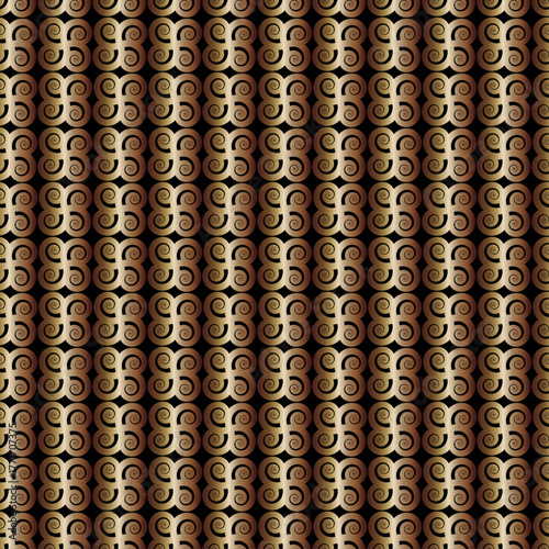 Seamless abstract pattern with Dwennimmen Adinkra Symbol represents a combination of humility and strength Gold elements on black background Vector illustration