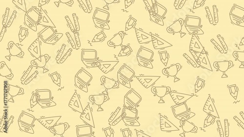 Pattern of vintage technology and trophies with a light background, ideal for creative projects