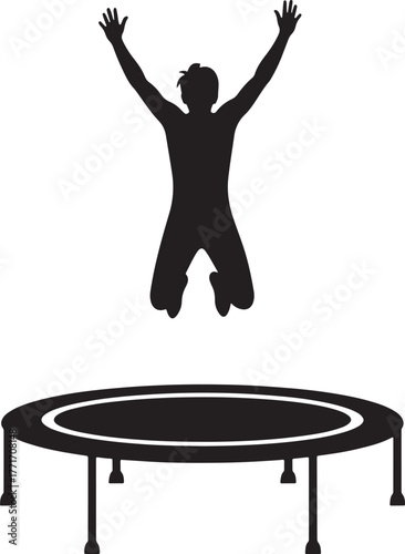 Person jumping high on a trampoline silhouette
