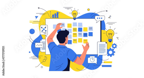 Business Strategist Crafting Innovative Plans and Project Management on a Whiteboard