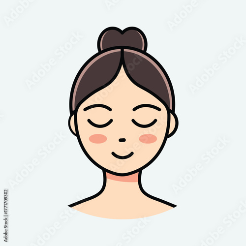 Serene woman calm face with eyes closed gentle smile simple line art portrait