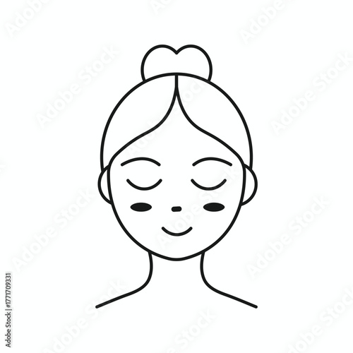 Simple line drawing of a young woman's face showing calmness and serenity