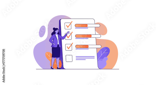 Businesswoman Inspecting a Checklist Illustration Shows Task Management and Progress