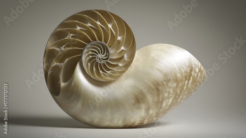 Close-up of a nautilus shell showcasing its spiral structure and natural patterns