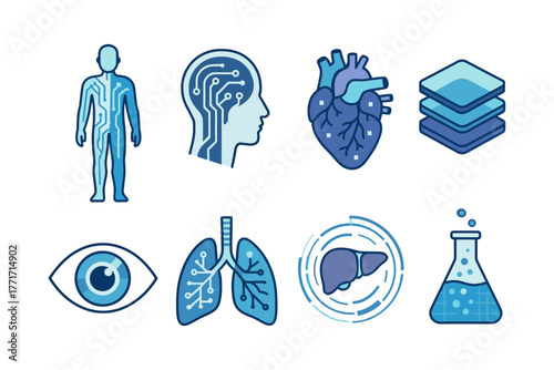 Medical icons set: flat design human anatomy and science elements