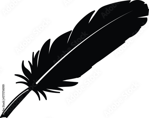 Vector art of black silhouette of a single feather on a