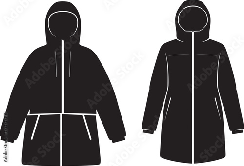 Two black hooded jackets silhouette