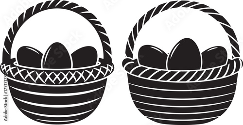 Two easter baskets filled with eggs silhouette