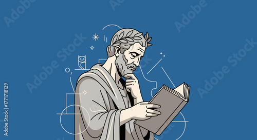 World Philosophy Day Contemplative Scholar and Ancient Wisdom in Digital Illustration - 303 (58)