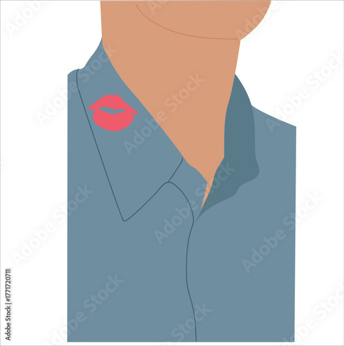 lipstick on shirt collar.Handsome man businessman in white shirt and tie with imprint of lipstick