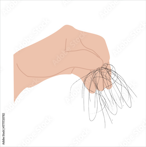 hand holding hair loss.Tuft of fallen hair in woman's hand over colored