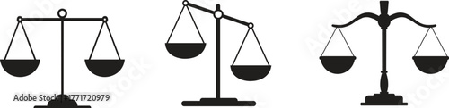 Set of Justice Scales Icons - Balance, Unbalance, and Classic Law Symbol Vectors
